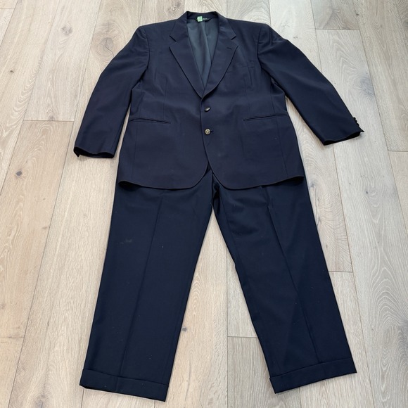 Jos. A. Bank Other - Jos A Bank Traveler Mens 48R 98% Wool Blend Suit Navy W/Pant 42X26.5 Cuffed